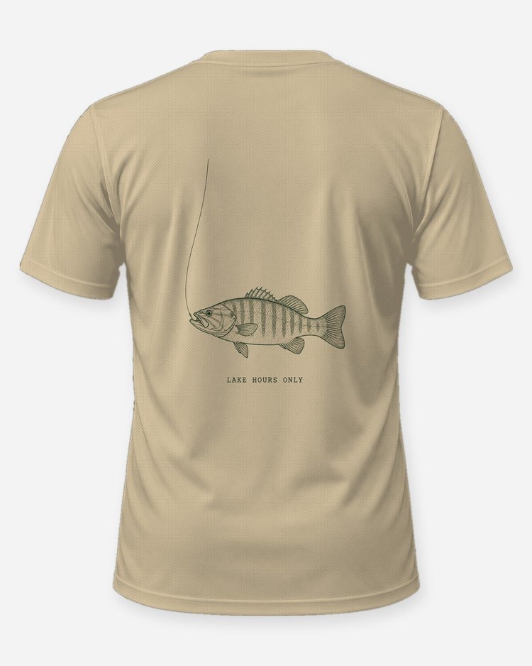 Lake Hours Only Smallmouth Bass Line Art Fishing T-Shirt - back