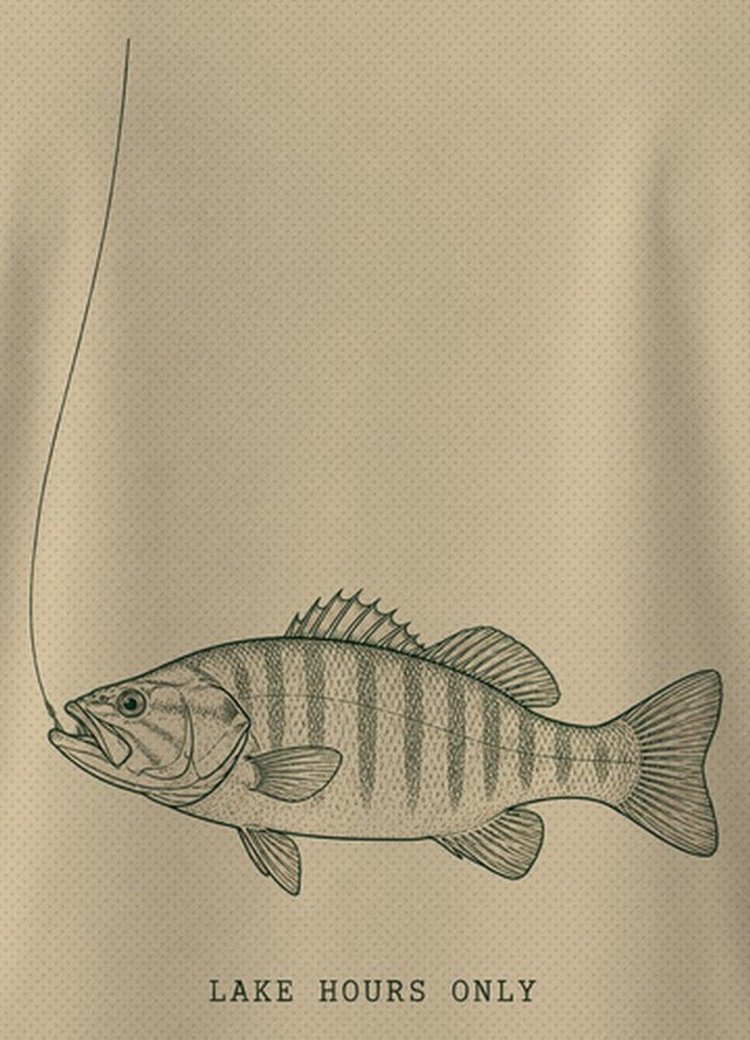 Lake Hours Only Smallmouth Bass Line Art Fishing T-Shirt - print close-up