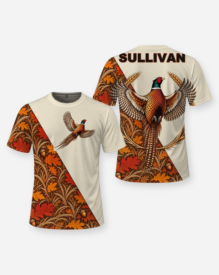 Custom Name Ring-Necked Pheasant Upland Hunting Jersey Shirt - front and back