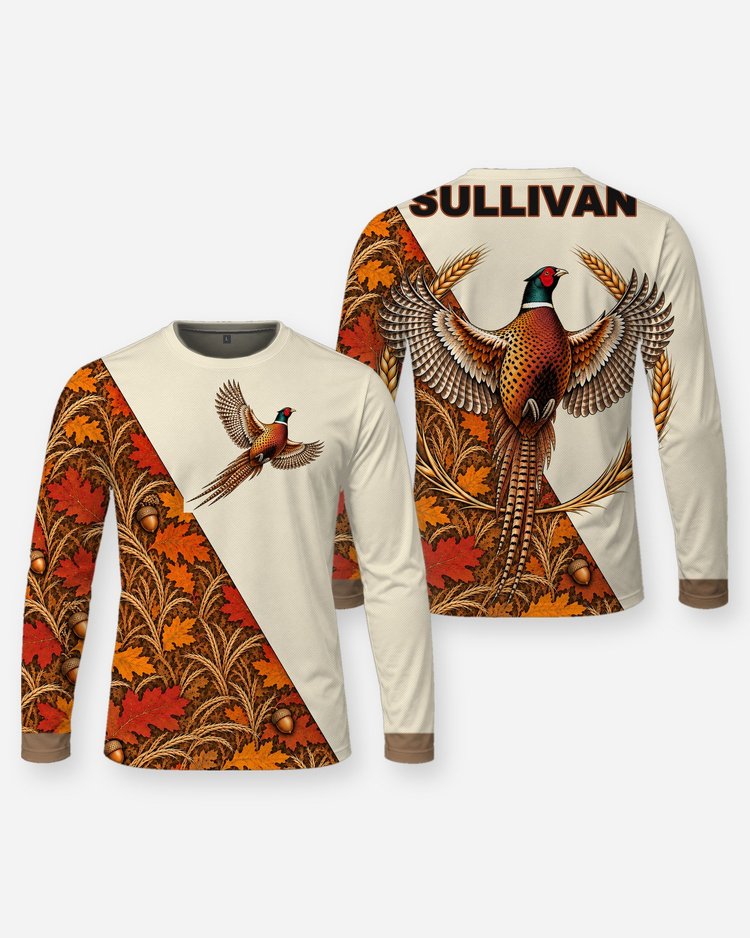 Custom Name Ring-Necked Pheasant Upland Hunting Jersey Shirt - Long Sleeve