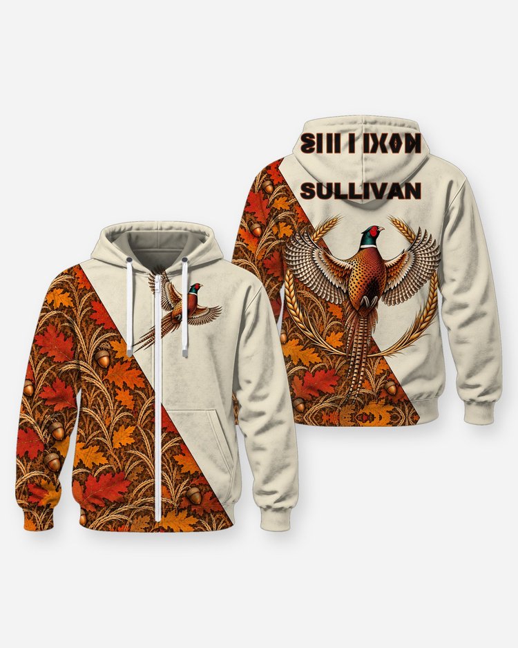 Custom Name Ring-Necked Pheasant Upland Hunting Jersey Shirt - Zip Hoodie