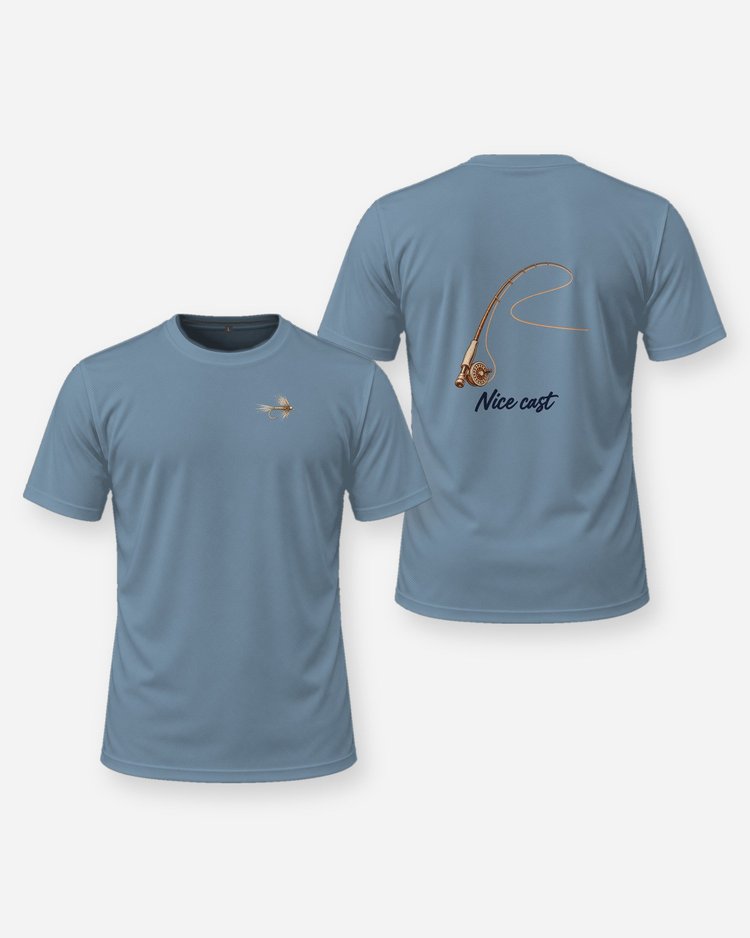 Nice Cast Fly Rod Couple Fishing T-Shirt - front and back