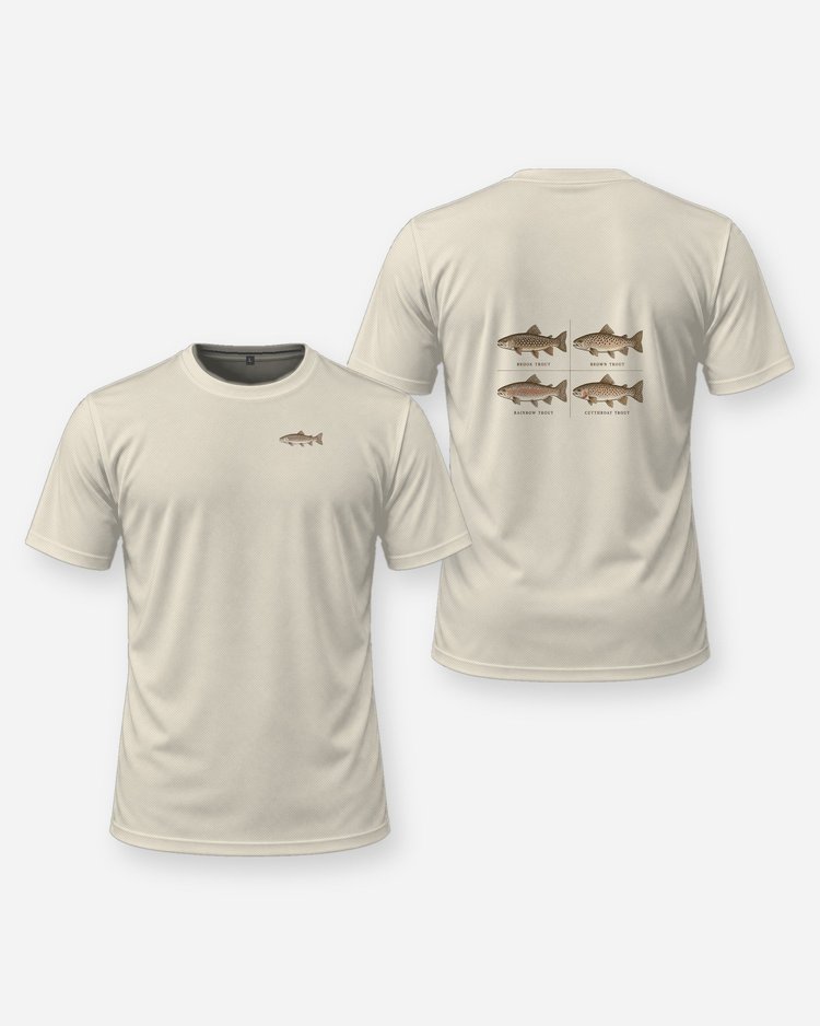 Vintage Trout Species Chart Fly Fishing T-Shirt - front and back
