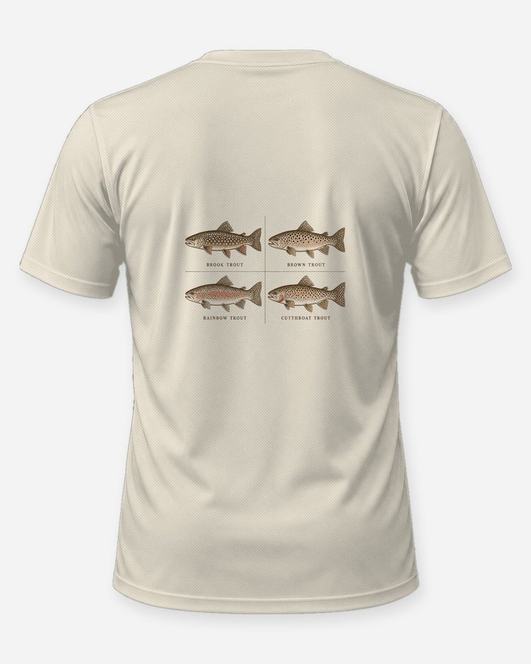 Vintage Trout Species Chart Fly Fishing T-Shirt - back