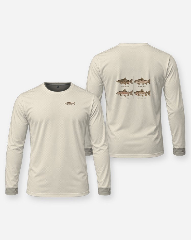 Vintage Trout Species Chart Fly Fishing T-Shirt - Long Sleeve