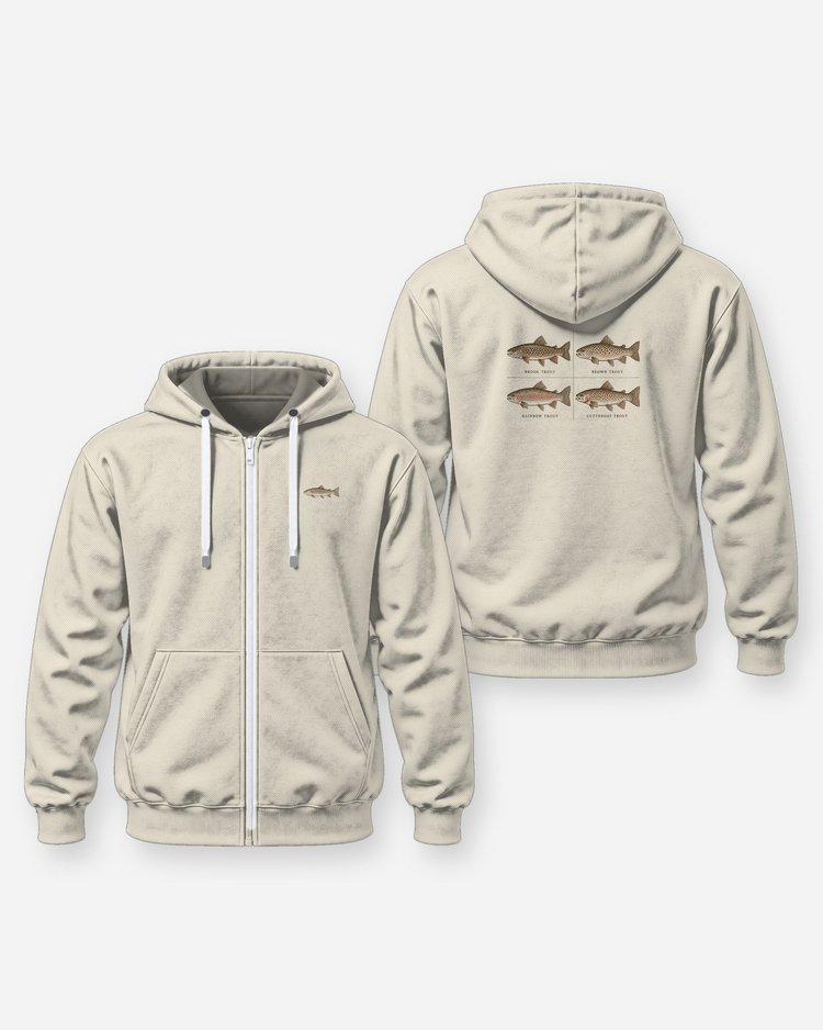 Vintage Trout Species Chart Fly Fishing T-Shirt - Zip Hoodie