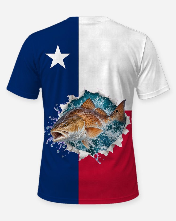 Custom Name Texas Flag Redfish Fishing Shirt - back