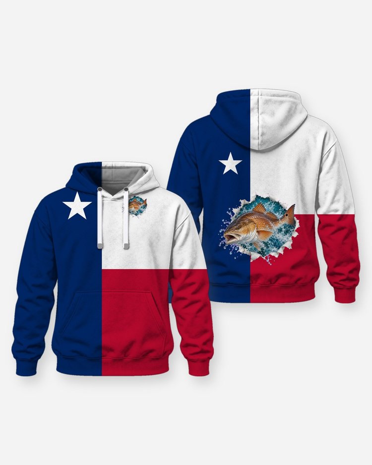 Custom Name Texas Flag Redfish Fishing Shirt - Hoodie