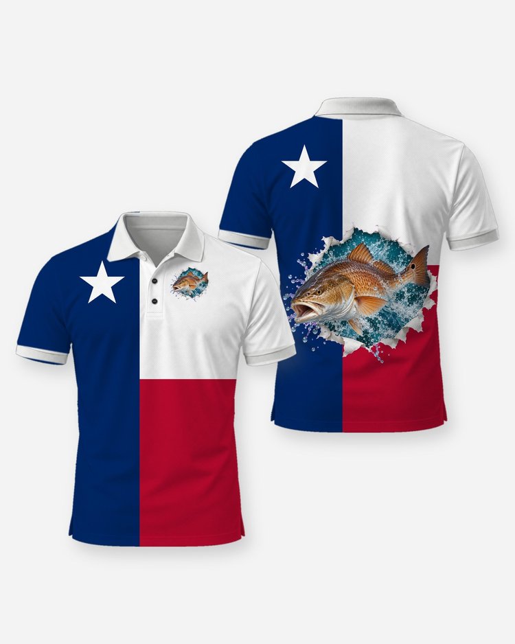 Custom Name Texas Flag Redfish Fishing Shirt - Polo