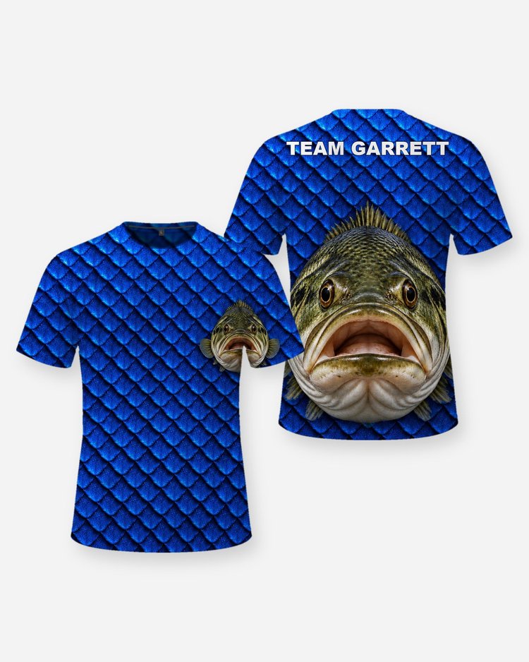 Custom Team Name Largemouth Bass Tournament Fishing Jersey - front and back