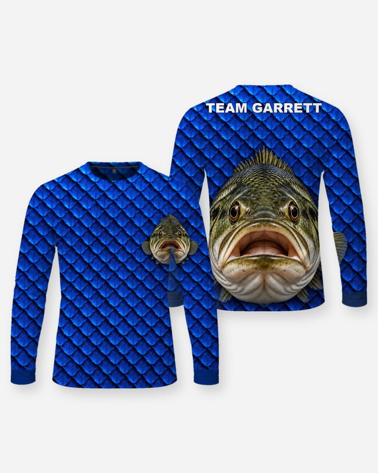 Custom Team Name Largemouth Bass Tournament Fishing Jersey - Long Sleeve