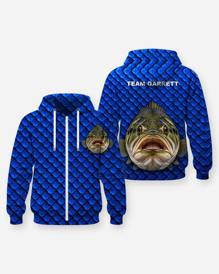 Custom Team Name Largemouth Bass Tournament Fishing Jersey - Zip Hoodie
