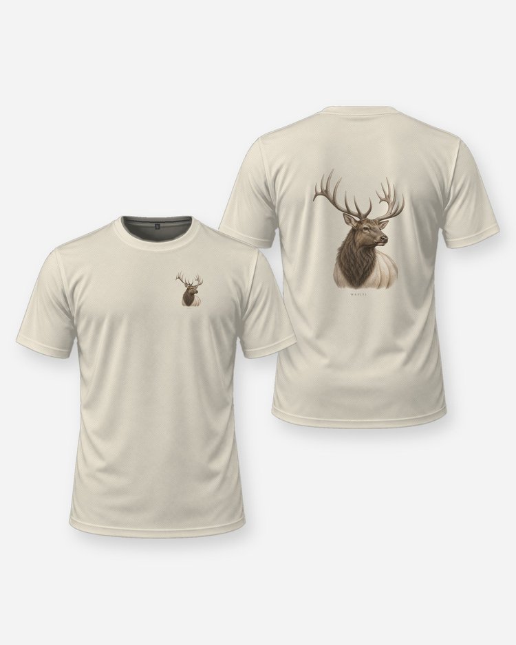 Vintage Bull Elk Field Study Wapiti Hunting T-Shirt - front and back