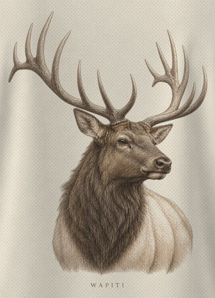 Vintage Bull Elk Field Study Wapiti Hunting T-Shirt - print close-up