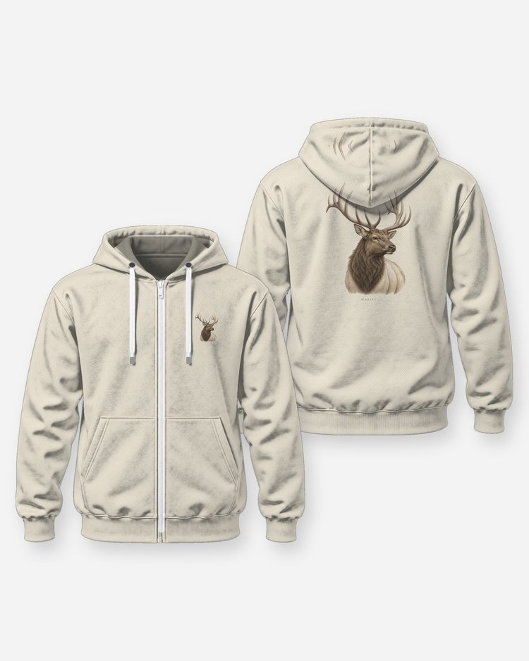 Vintage Bull Elk Field Study Wapiti Hunting T-Shirt - Zip Hoodie