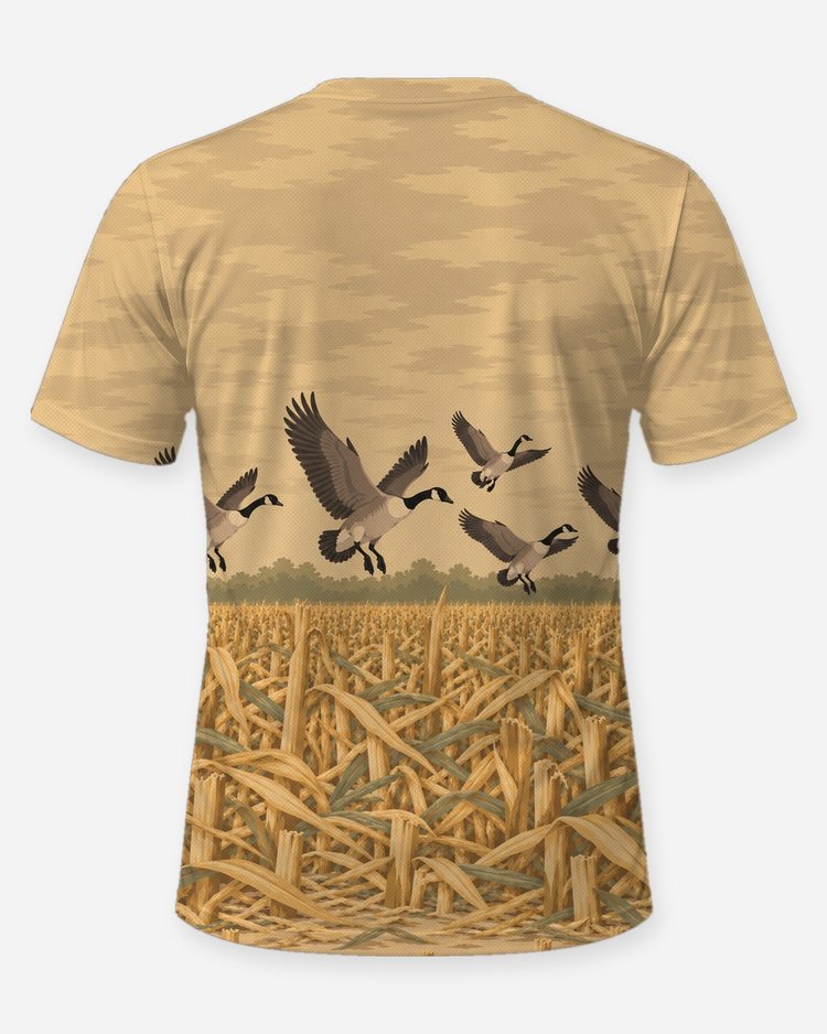 Custom Name Cornfield Camo Canada Goose Hunting Shirt - back