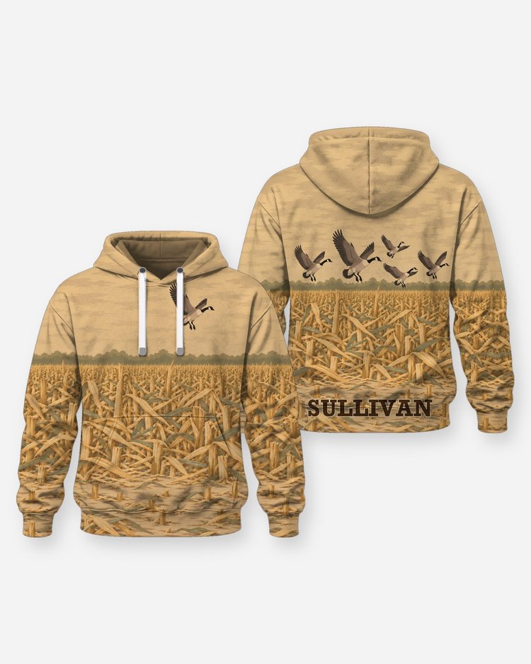 Custom Name Cornfield Camo Canada Goose Hunting Shirt - Hoodie