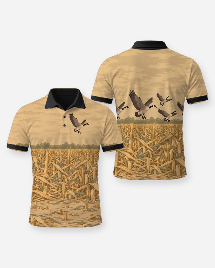 Custom Name Cornfield Camo Canada Goose Hunting Shirt - Polo