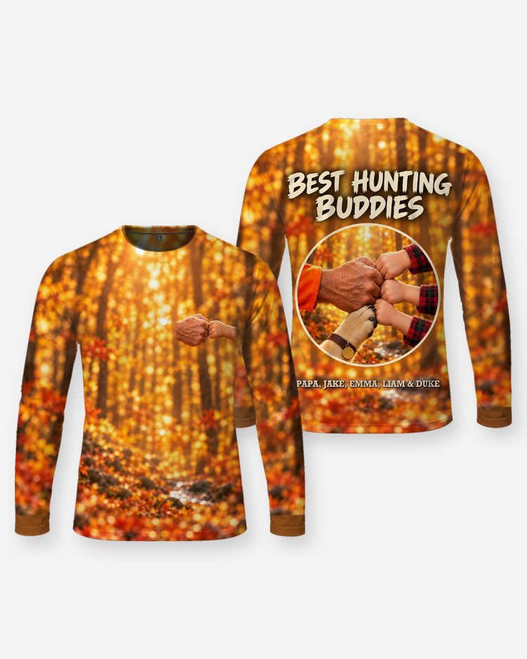 Best Hunting Buddies Fist Bump Custom Kids And Dog Names Shirt - Long Sleeve