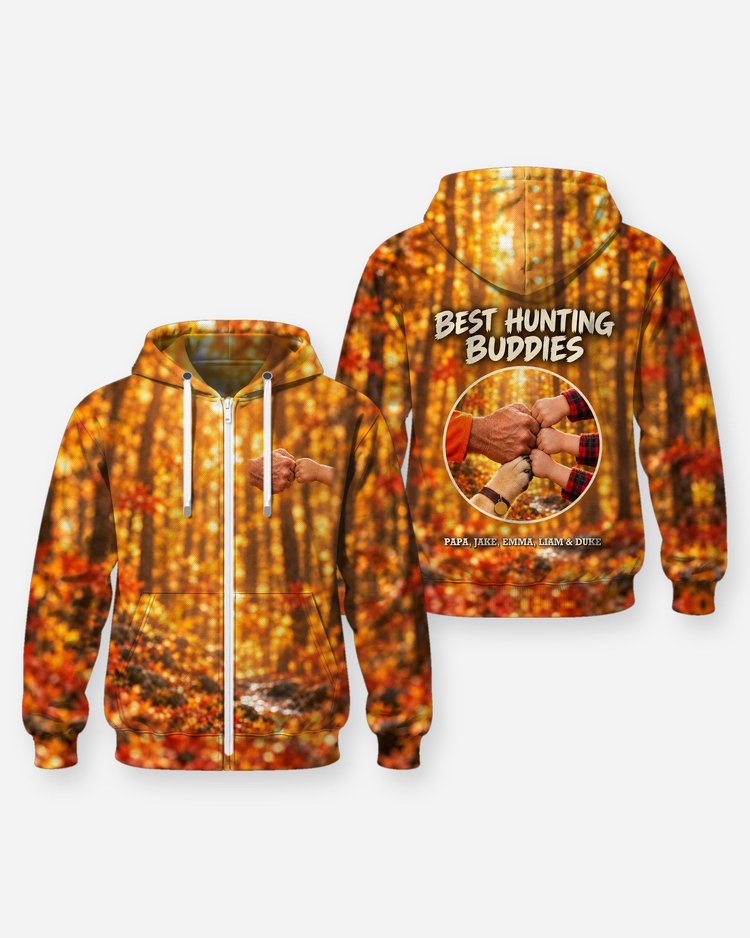 Best Hunting Buddies Fist Bump Custom Kids And Dog Names Shirt - Zip Hoodie