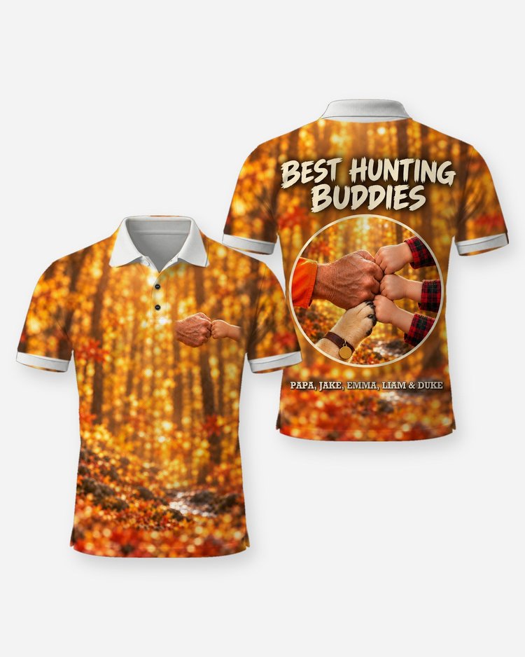 Best Hunting Buddies Fist Bump Custom Kids And Dog Names Shirt - Polo