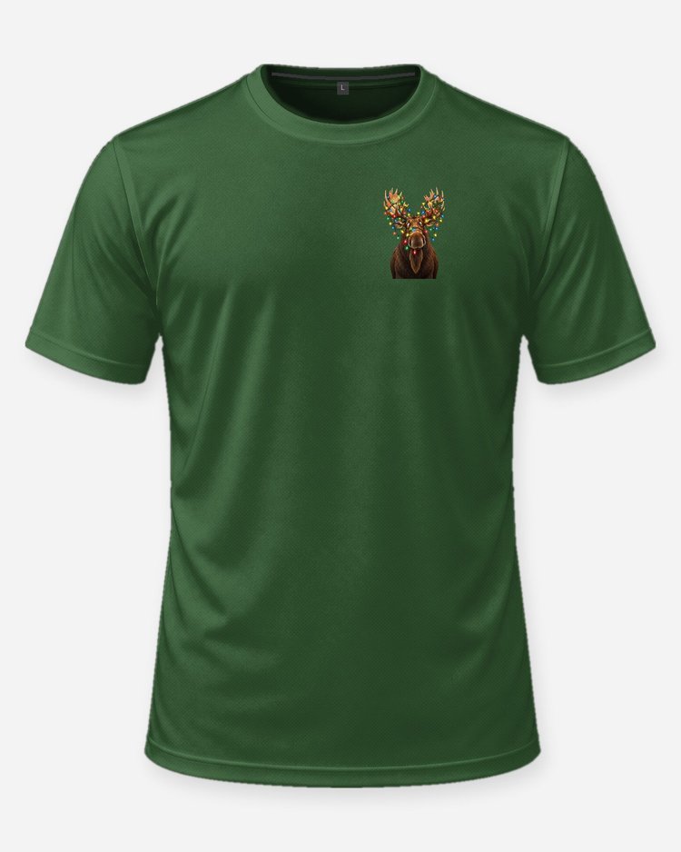 Moose Tangled In Christmas Lights Funny Hunting T-Shirt - front