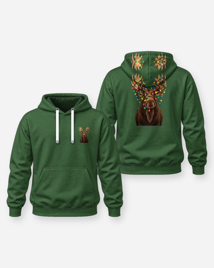 Moose Tangled In Christmas Lights Funny Hunting T-Shirt - Hoodie