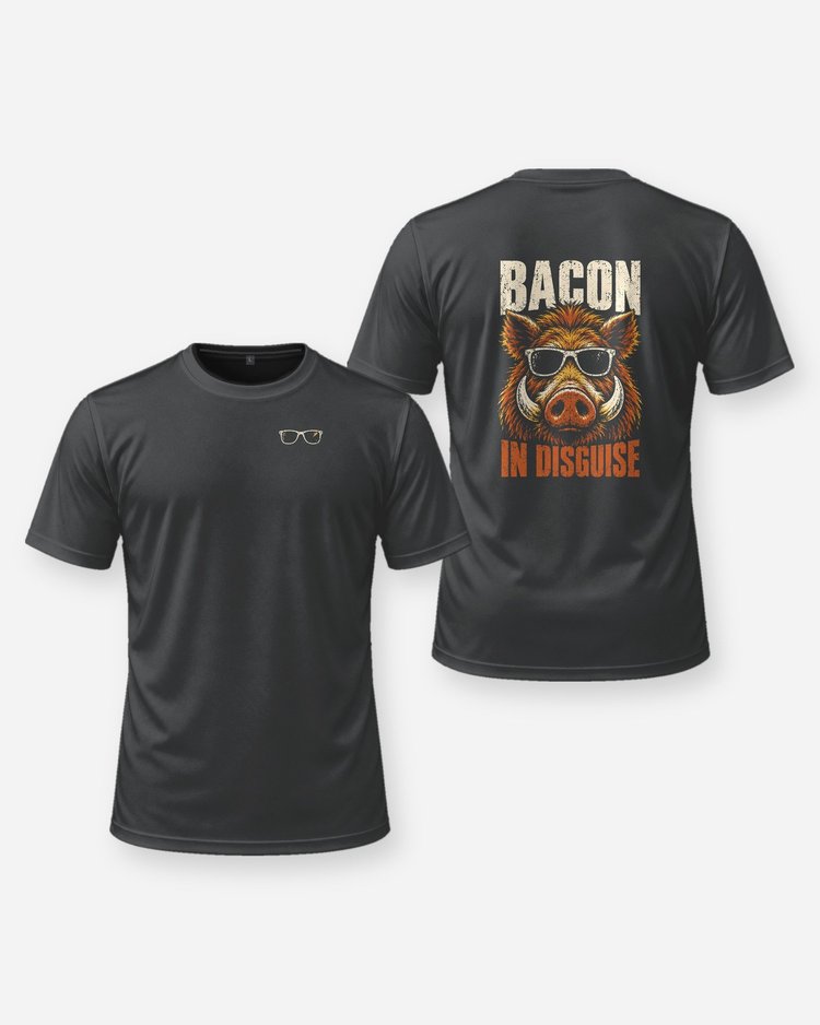 Bacon In Disguise Wild Hog Sunglasses Funny Hunting T-Shirt - front and back