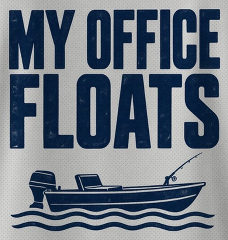 My Office Floats Funny Fishing Boat T-Shirt - print close-up