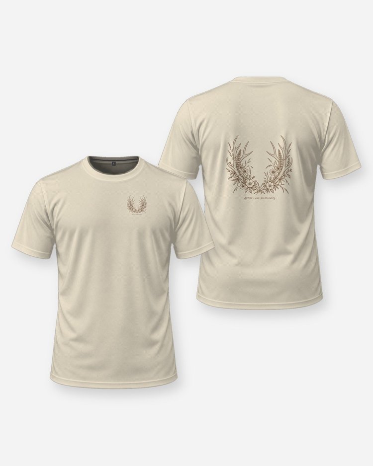 Antlers And Wildflowers Mule Deer Antler Floral T-Shirt - front and back