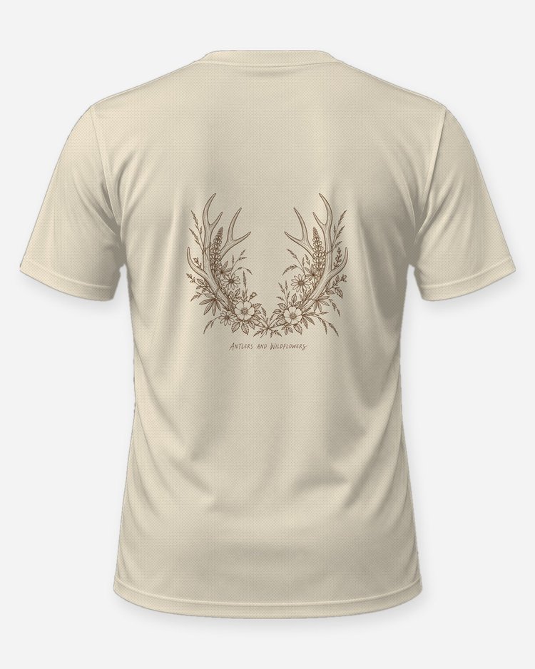 Antlers And Wildflowers Mule Deer Antler Floral T-Shirt - back