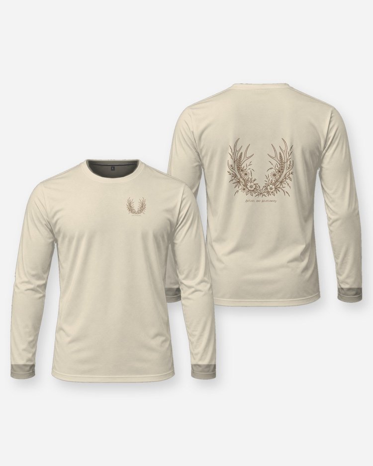 Antlers And Wildflowers Mule Deer Antler Floral T-Shirt - Long Sleeve