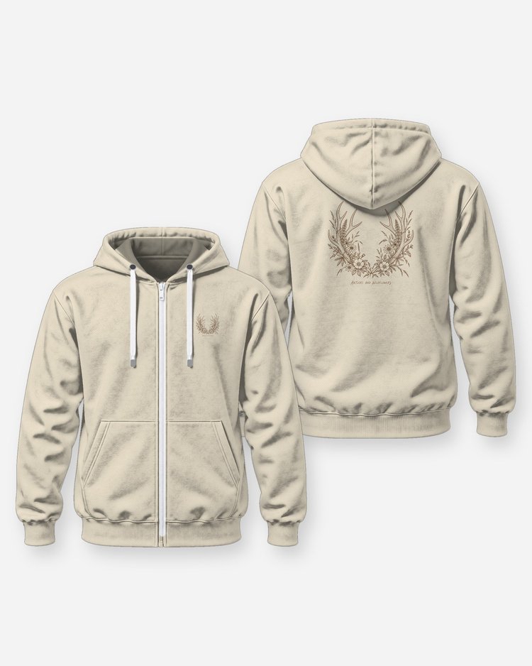 Antlers And Wildflowers Mule Deer Antler Floral T-Shirt - Zip Hoodie