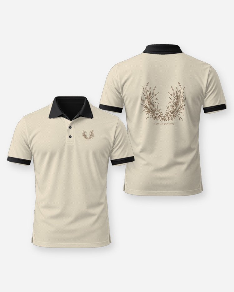 Antlers And Wildflowers Mule Deer Antler Floral T-Shirt - Polo