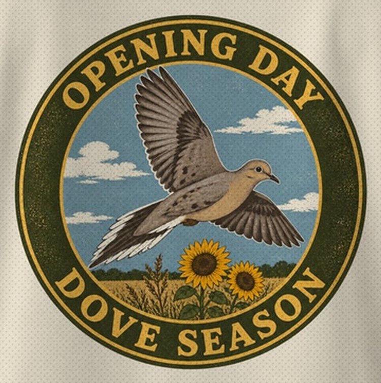 Opening Day Dove Season Mourning Dove Sunflower Badge T-Shirt - print close-up
