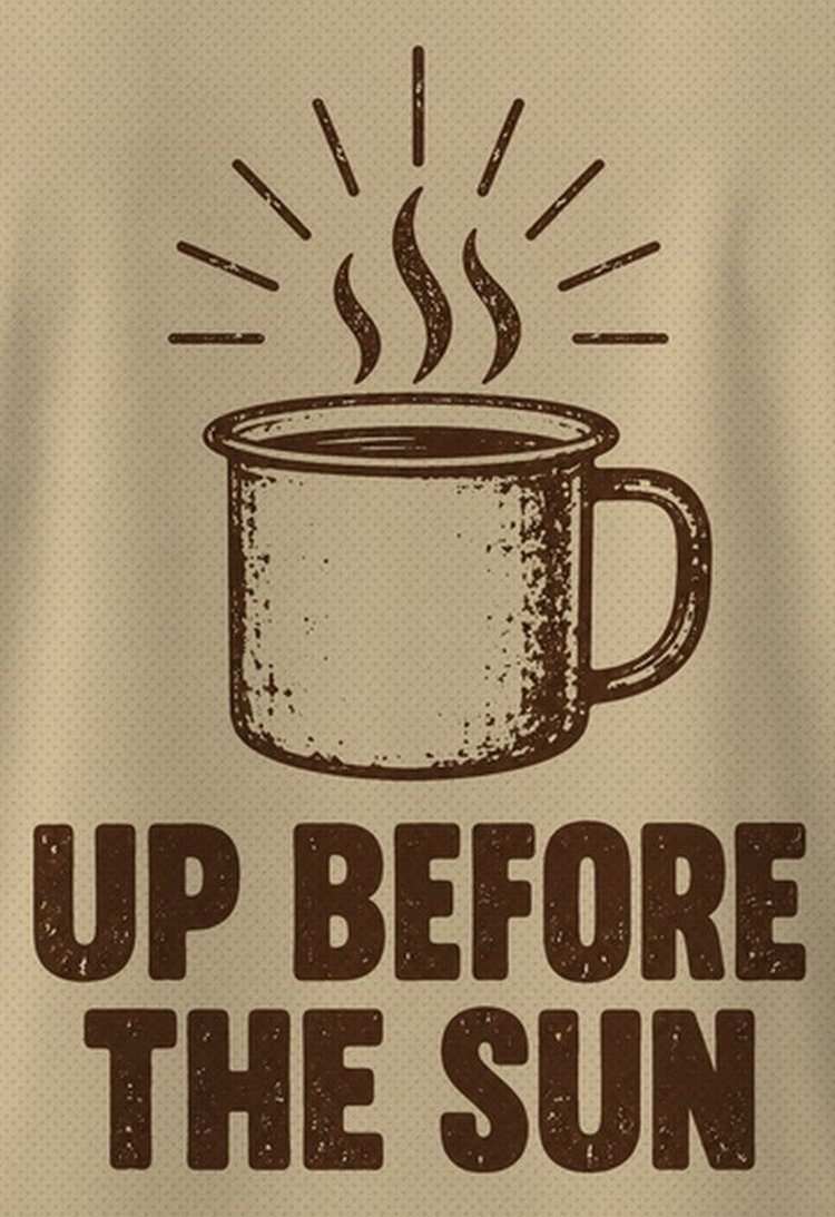 Up Before The Sun Camp Coffee Hunting T-Shirt - print close-up