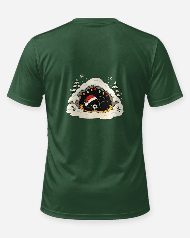 Hibernating Black Bear Santa Hat Christmas Lights T-Shirt - back