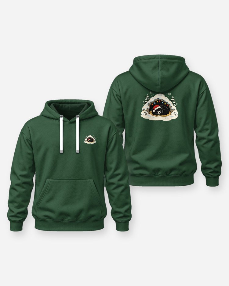 Hibernating Black Bear Santa Hat Christmas Lights T-Shirt - Hoodie
