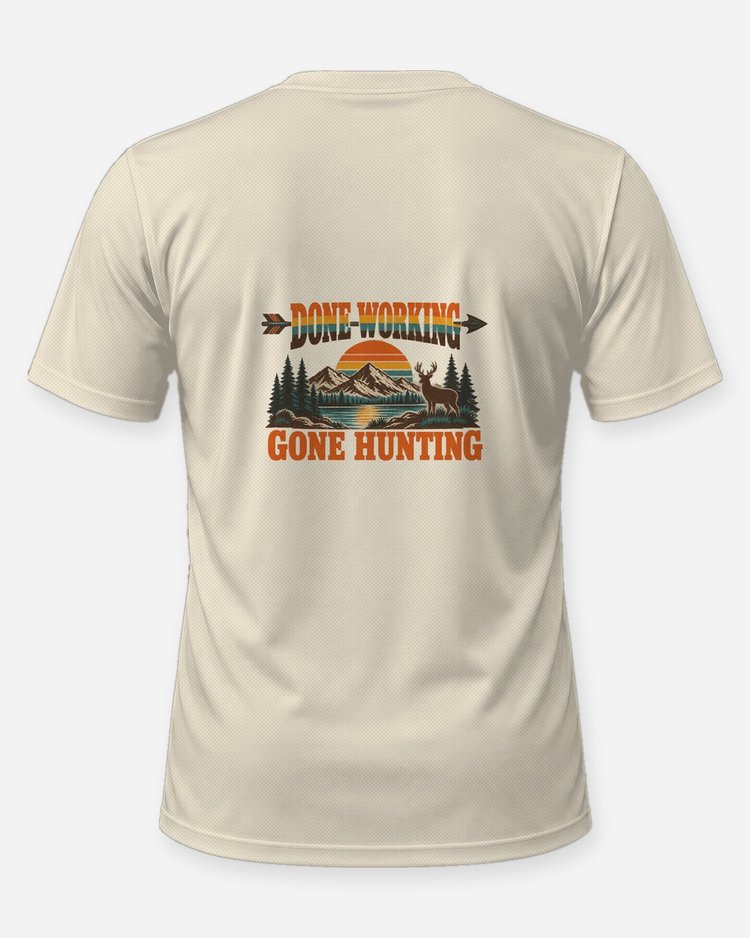 Done Working Gone Hunting Retro Retirement Bowhunter T-Shirt - back