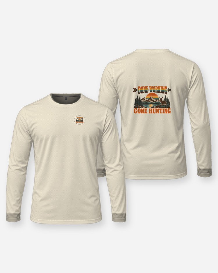 Done Working Gone Hunting Retro Retirement Bowhunter T-Shirt - Long Sleeve