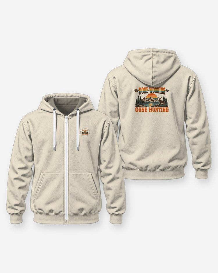 Done Working Gone Hunting Retro Retirement Bowhunter T-Shirt - Zip Hoodie