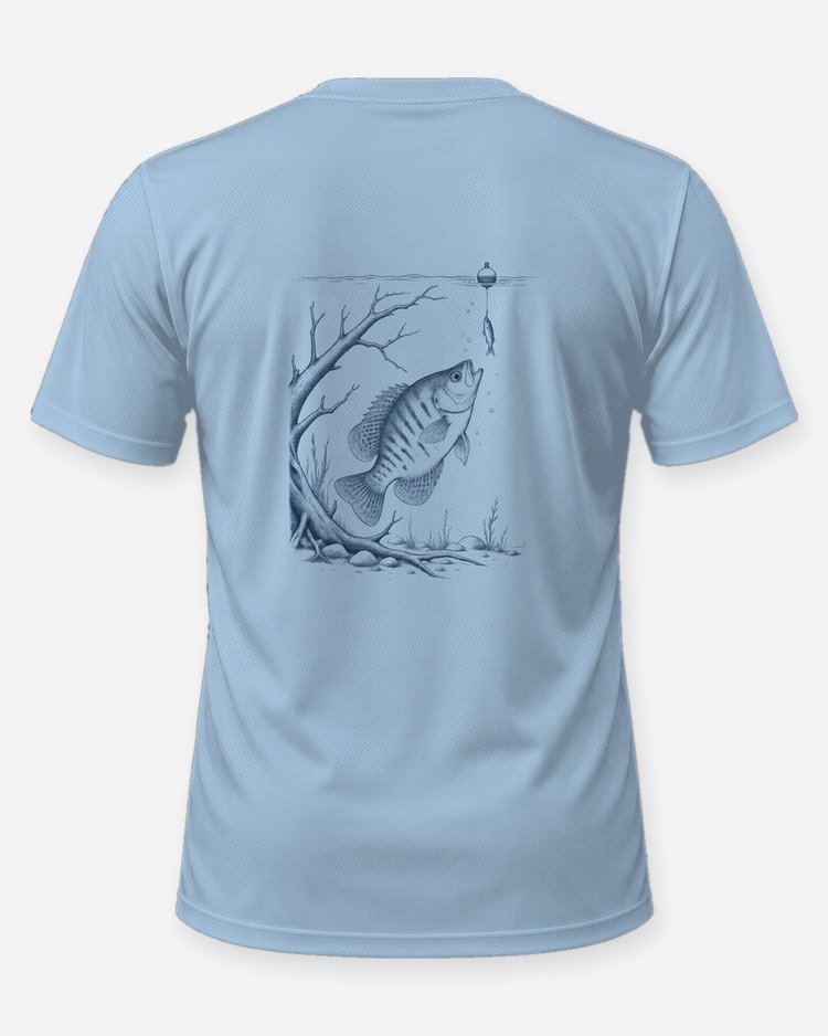 Crappie Under The Bobber Sunken Brush Line Art Fishing T-Shirt - back