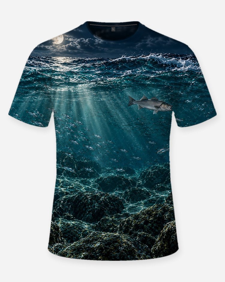 Striped Bass Night Surf Blitz Rocky Jetty Fishing Shirt - front