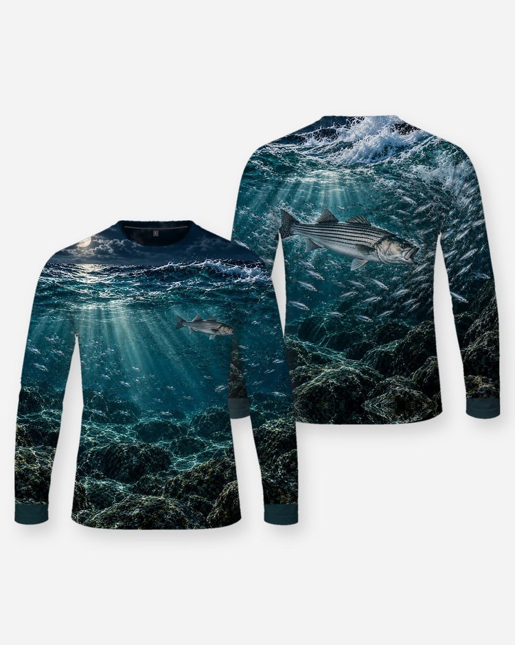 Striped Bass Night Surf Blitz Rocky Jetty Fishing Shirt - Long Sleeve
