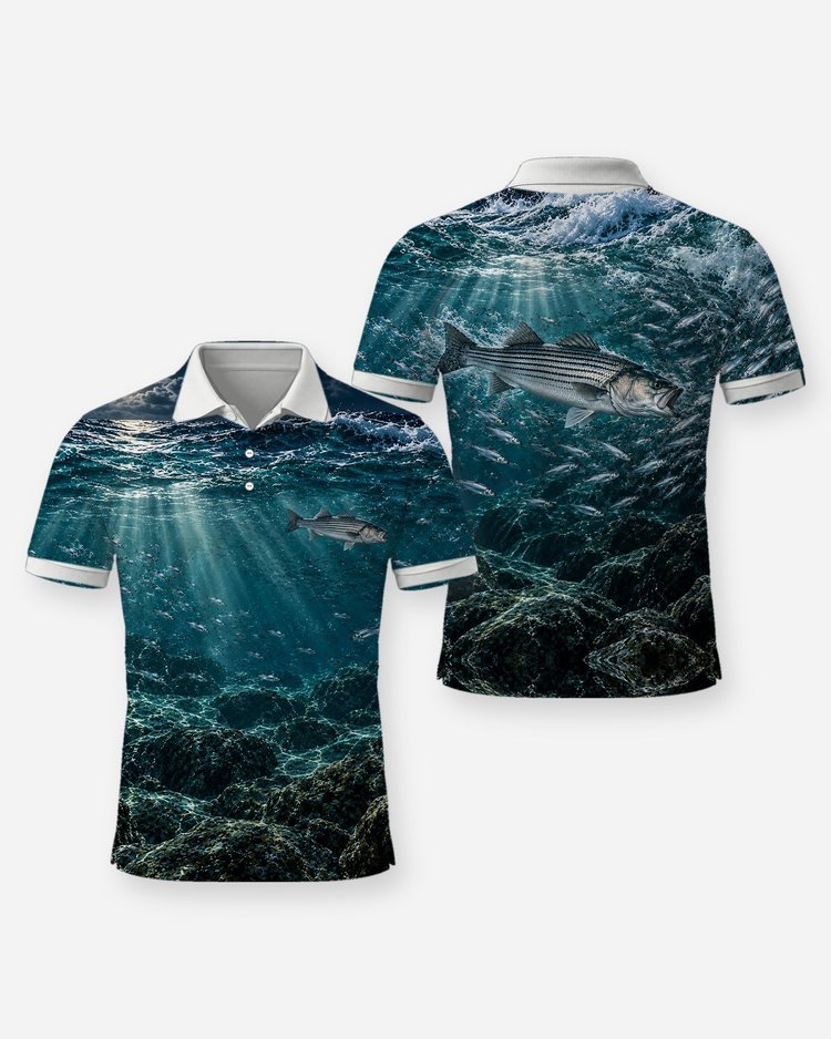 Striped Bass Night Surf Blitz Rocky Jetty Fishing Shirt - Polo