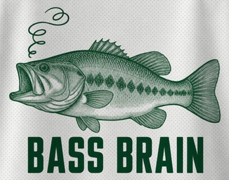 Bass Brain Funny Largemouth Bass Fishing T-Shirt - print close-up