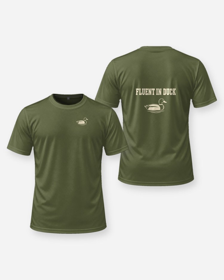 Fluent In Duck Mallard Decoy Duck Hunting T-Shirt - front and back