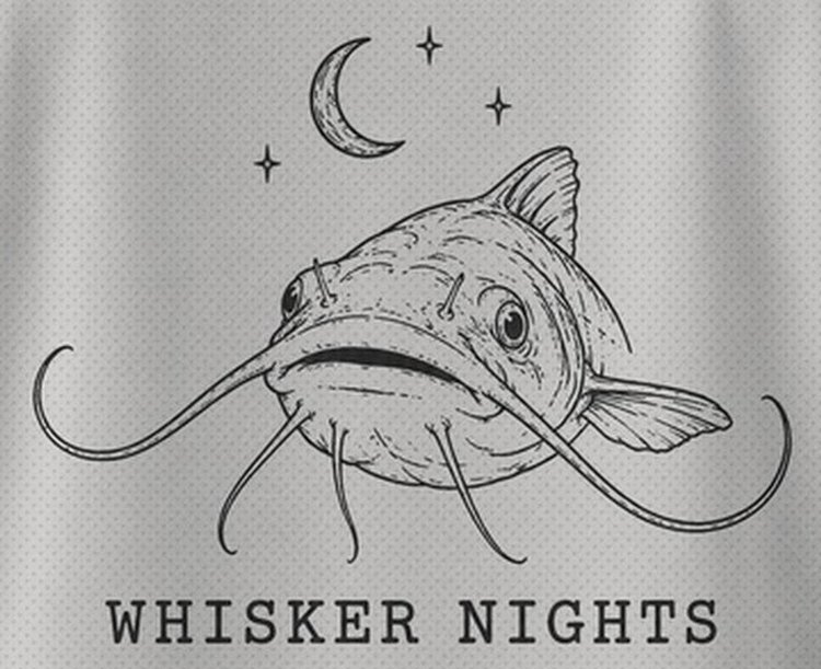 Whisker Nights Channel Catfish Night Fishing T-Shirt - print close-up