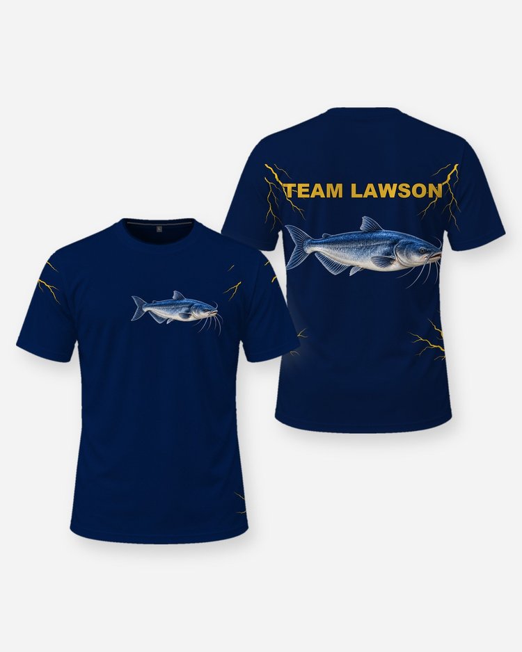 Custom Team Name Blue Catfish Lightning Tournament Jersey - front and back