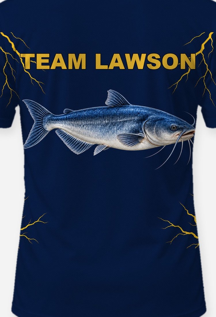 Custom Team Name Blue Catfish Lightning Tournament Jersey - print close-up